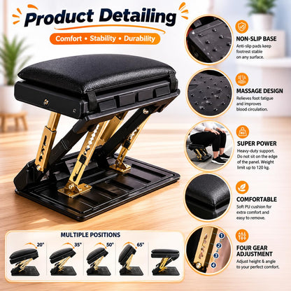 Foot Rest Under Desk with Phone Holder & Soft Pad, 4-Level Adjustable Foot Stool Support 120 lbs, Foldable Foot Stool Under Desk