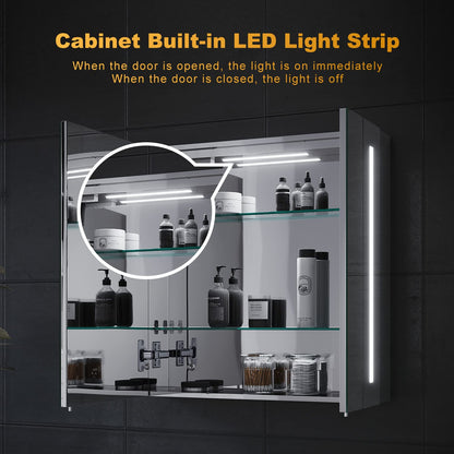 ELEGANT Bathroom Mirror Cabinet with LED Lights & Shaver Socket, 630x650mm
