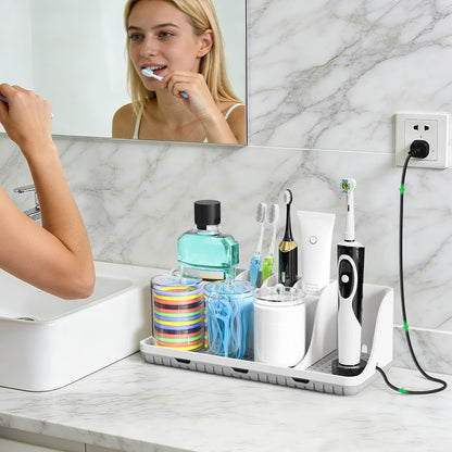 PARKMANI Toothbrush Holder for Bathroom Organizer Storage, Electric Tooth Brush Holder with 3 PCS Cotton Bud Holder, Bathroom Accessories for Family