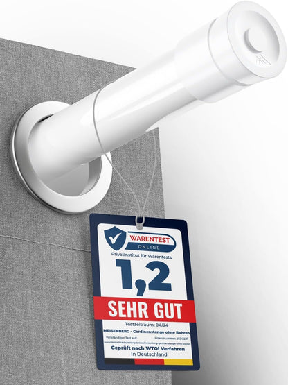 MEISENBERG Tension Rod for Net Curtains White, Net Curtain Poles Extendable 90-160 cm - Ø 25 mm Diameter, No Drill Spring Pole - for Living Room