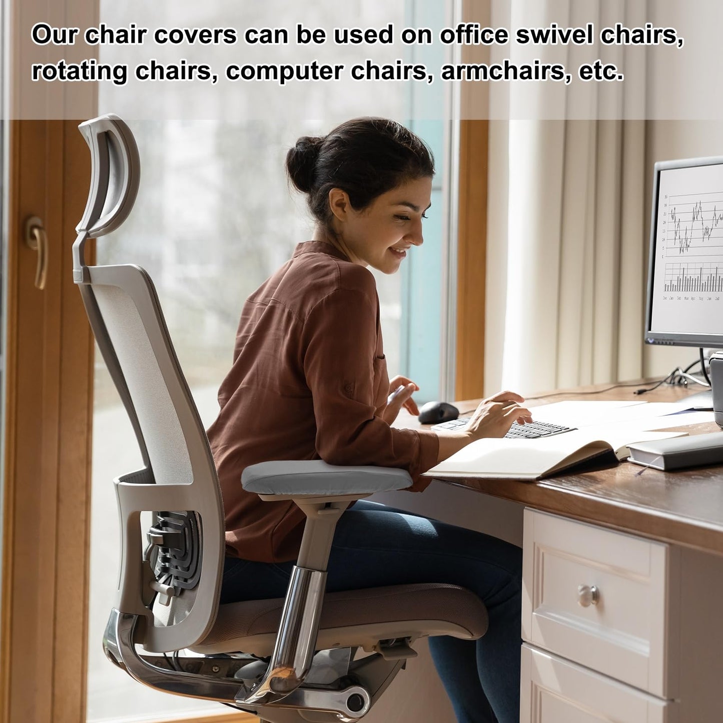 sourcing map Chair Armrest Slipcovers Covers, 32 x 8cm Polyester Removable Seat Hand Rest Protector for Office Chairs Desk Chair(Beige)