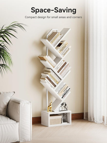 Coleshome 6-Tier Tree Bookcase, Wooden Bookshelf, 110.5cm, White