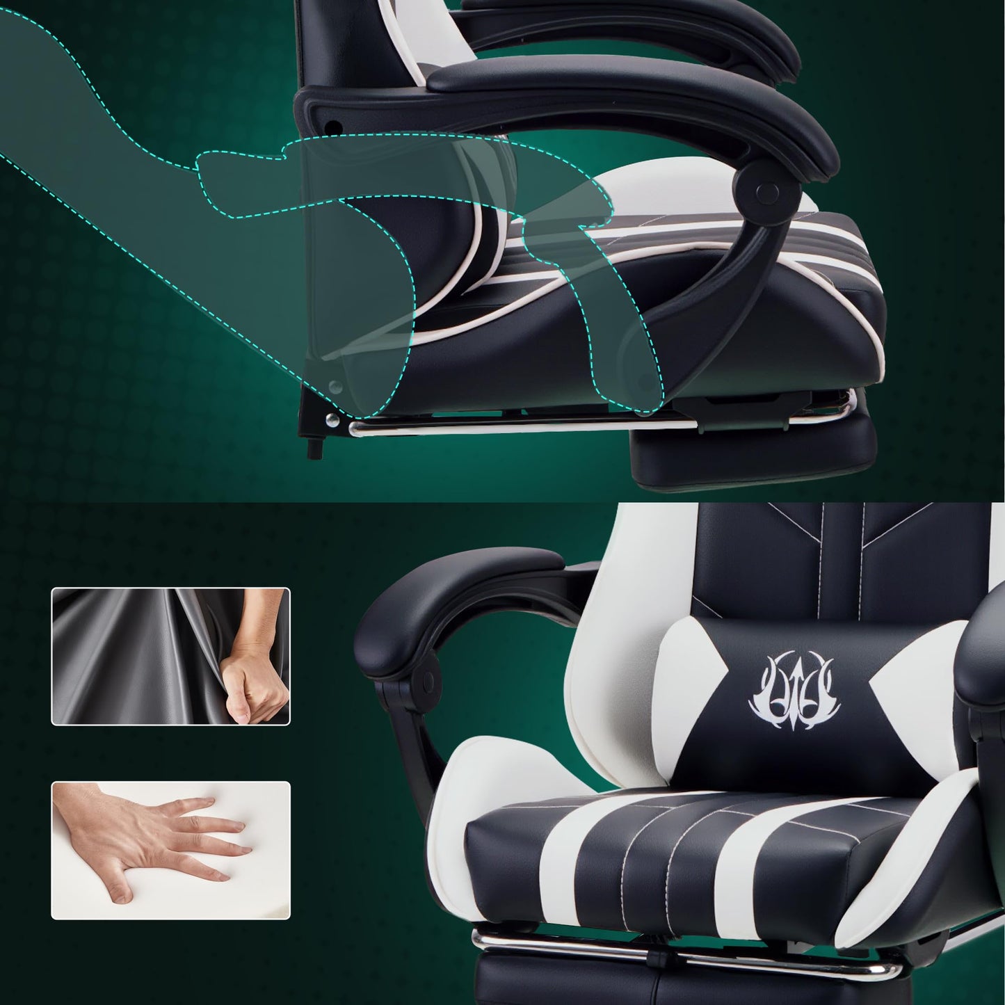 play haha Gaming Chair with Footrest & Lumbar Support,Reclining Swivel Chair,Ergonomic Gaming Chair for Adults