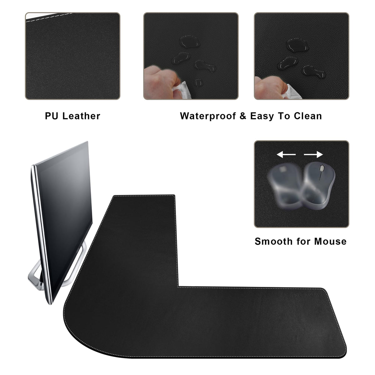 Mydours L-Shape Desk Pad, (38"+38) x 13" Large PU Leather Corner Desk Mat Blotter, XXL Large Waterproof Gaming Mouse Pad