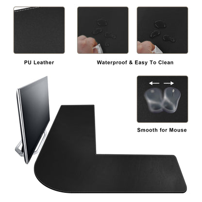 Mydours L-Shape Desk Pad, (38"+38) x 13" Large PU Leather Corner Desk Mat Blotter, XXL Large Waterproof Gaming Mouse Pad