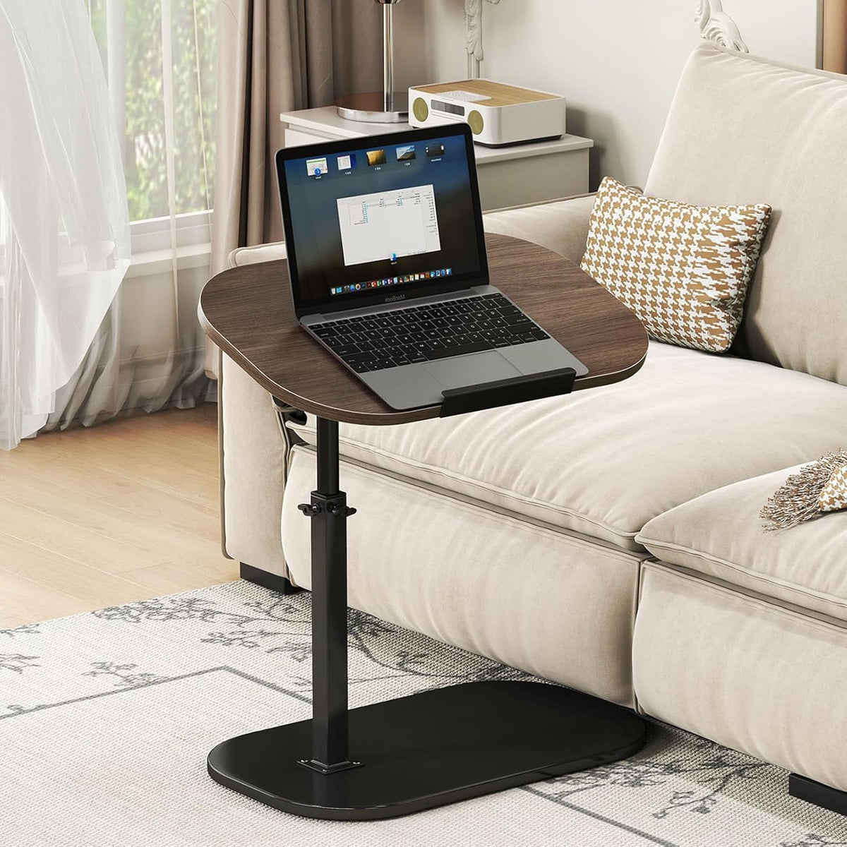 Kiss Me C Shaped Side Table 360° Swivel TV Tray Laptop Desk Black Walnut