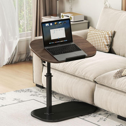 Kiss Me C Shaped Side Table 360° Swivel TV Tray Laptop Desk Black Walnut