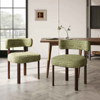 COLAMY Wooden Dining Chairs Set of 2, Fabric Chairs for Dining Room with Open Curved Backrest and Thick Seat Cushion