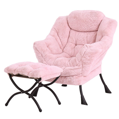 SESHINELL Armchair with Ottoman, Comfy Upholstered Lounge Reading Chair with Side Pocket and Armrests