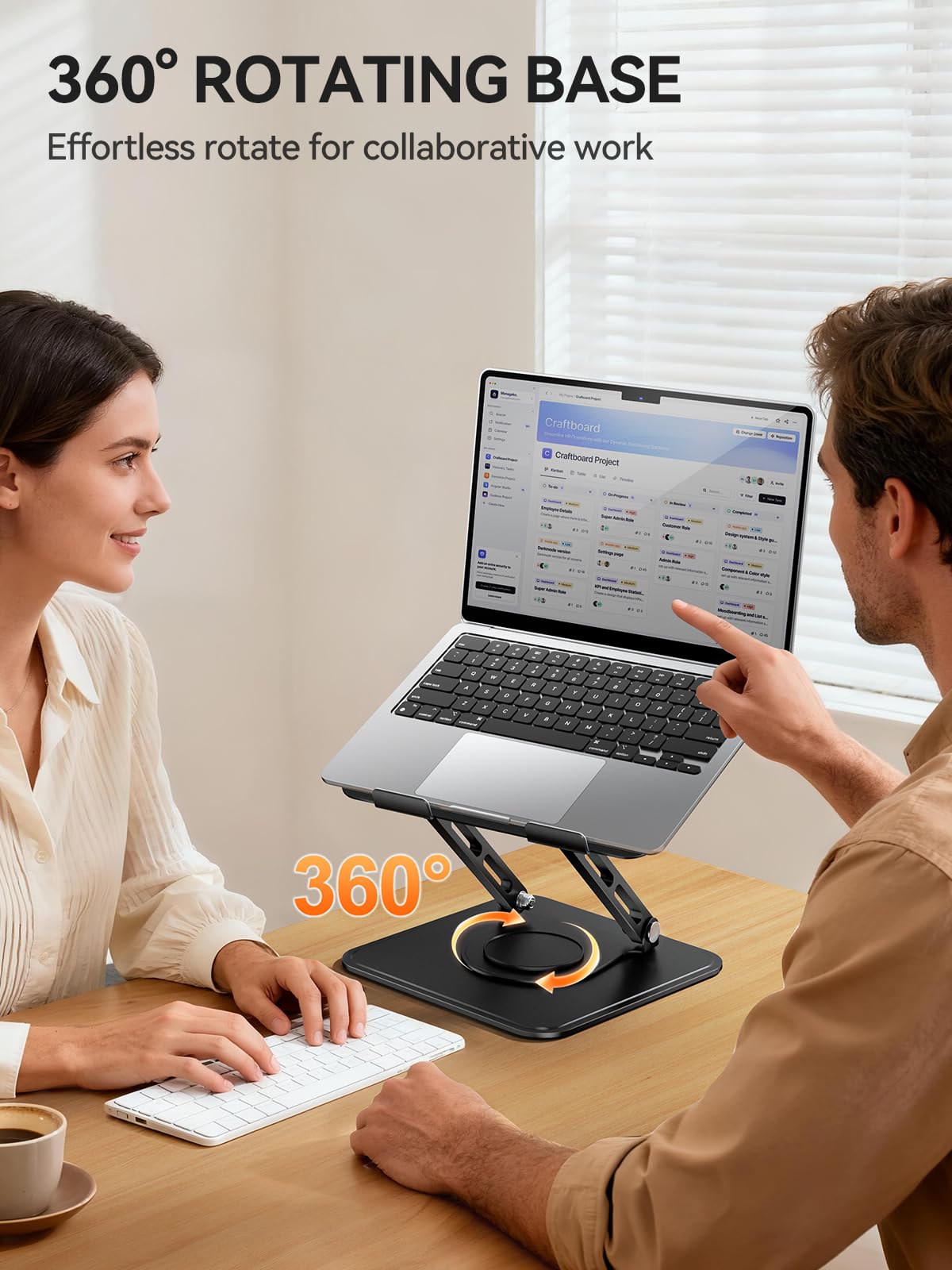 tounee Laptop Stand for Desk, Adjustable Computer Stand Holder with 360° Rotating Base, Ergonomic Laptop Riser Compatible with MacBook Pro Air