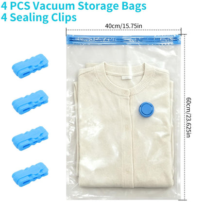 4 Pcs Space Saver Bags Vacuum Storage Bags Small Compression Zipper Storage Bags Vacuum Pack Bags for Clothes, Vacuum Bags for Clothes Travel Home