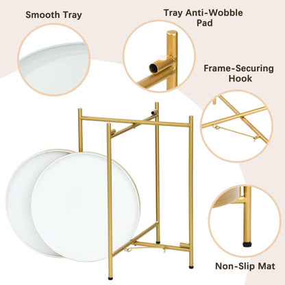 Mordchil EU 2-Tier Round End Side Table, Small Metal Side Table with Removable Tray, Folding Accent Tables for Living Room, Balcony