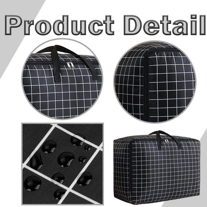 Storage 2 Pcs Large bag 105L Wardrobe Heavy Duty Laundry Oxford Cloth Duvet King Size Moisture Proof Black White Plaid