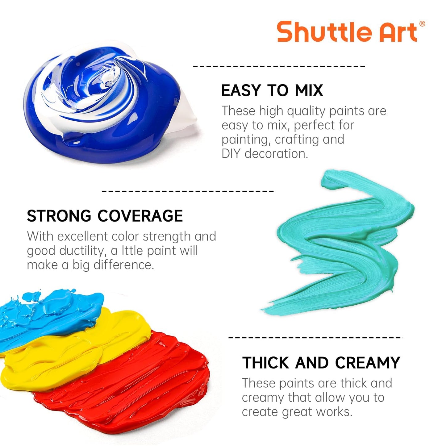 Shuttle Art Acrylic Paint Set, 15 Colours Acrylic Paint Bottle Set (473ml/16oz), Rich Pigmented Acrylic Paints, Bulk Painting Supplies for Artists,