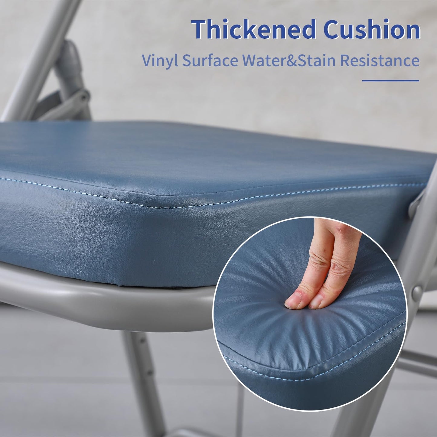 KAIHAOWIN Folding Chairs Ultra Thick Padded Foldable Chair Indoor Comfortable Metal Chairs with Super Soft Cushion -Blue