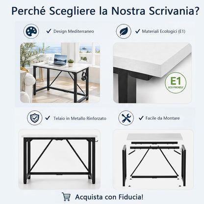 JUMMICO 80×50cm Computer Desk, Compact Home Office Writing Desk, Small Study Laptop Workstation for Limited Space, Quick Assembly, Metal Frame, White