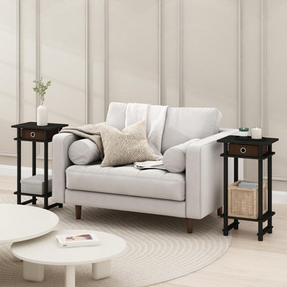 Furinno MODERN Side Table Set of 2, 3-Tier End Table with Storage Bin, Open Shelf Night Stand, Bedside Table, for Living Room, Bedroom, Black Espresso