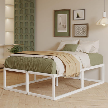 EMODA 46 cm High Metal Bed Frame 160x200 cm, White