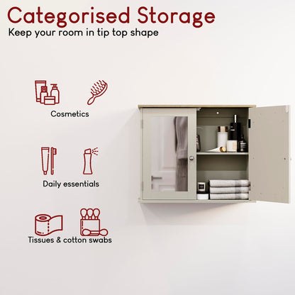 Bath Vida Priano Double Door Mirrored Bathroom Cabinet Storage Cupboard Wall Mounted, Grey & Oak