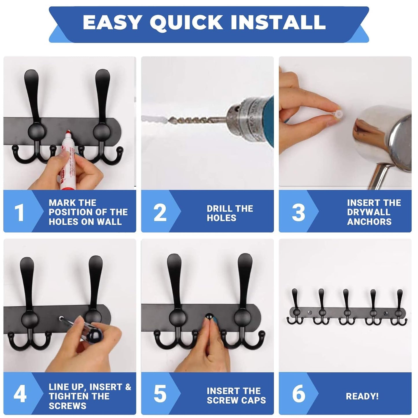 GlazieVault Coat Hooks for Wall - Stainless Steel Coat Racks (2 Pack) - Heavy Duty Coat Hook Wall Mounted
