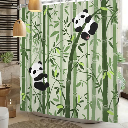 Ttincceer 180x180cm Cute Panda Shower Curtain Bamboo Forests Cartoon Panda Pattern Bathroom Curtain Mildew Resistant Black White Animal Shower
