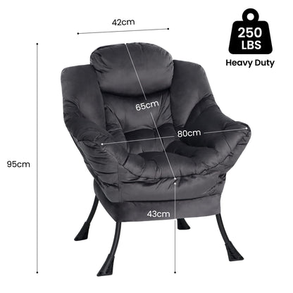 Mordchil EU Comfy Chair for Adults,Armchair for Living Room,Velvet Reading Chairs for Bedroom, Accent Chairs for Dorm with Steel Frame,Dark Grey