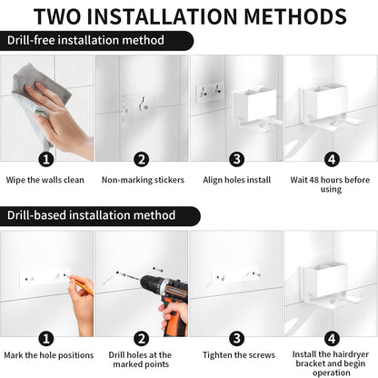 MAYZOLOP Hair Dryer Holder Wall Mounted, No Drill Metal Holder for Hair Tools, Bathroom Storage Organiser with Accessory Tray - Salon, Bedroom, Hotel