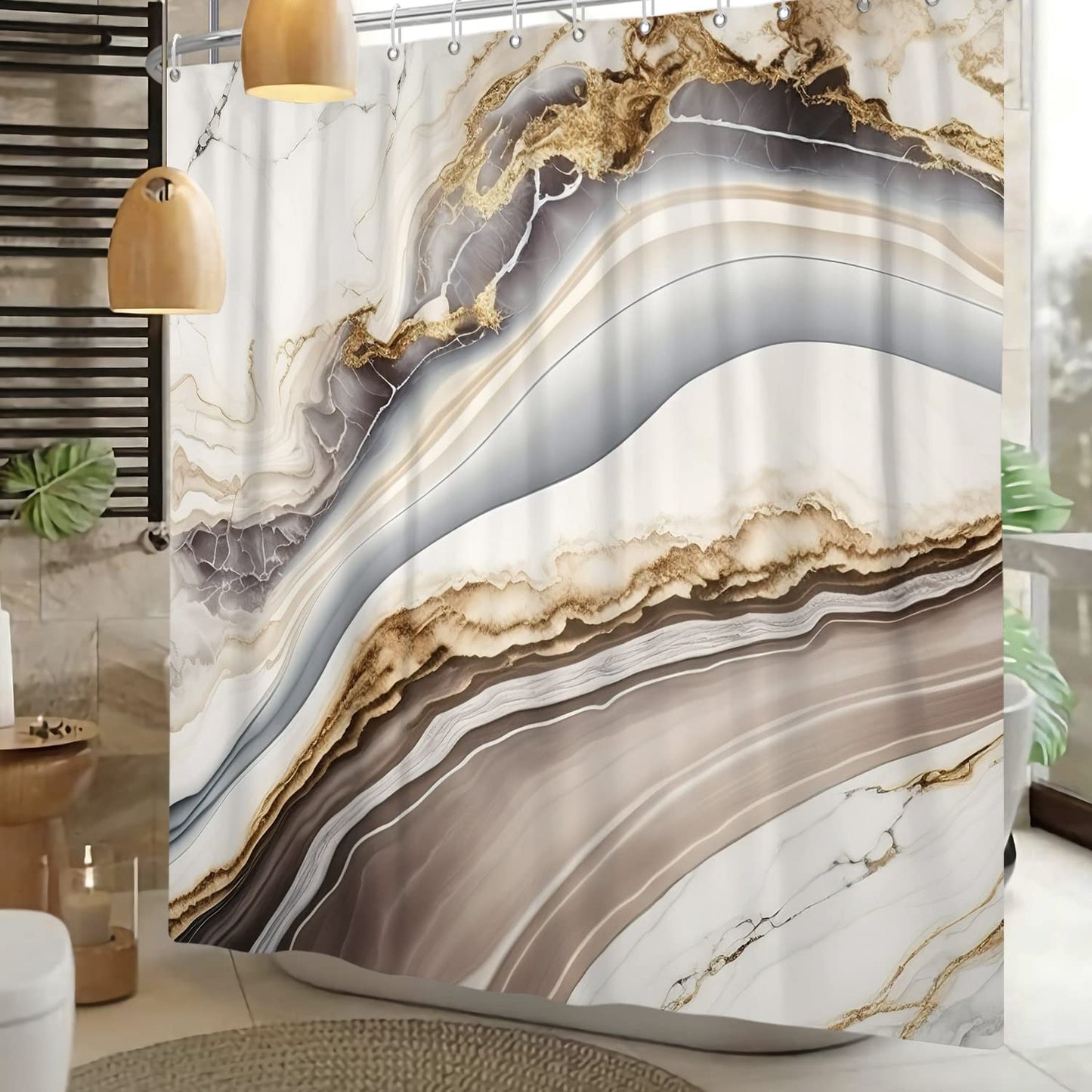 Bovlleetd Champagne Marble Shower Curtain Modern Luxury Grey Decorative Elegant Simplicity Bathroom Curtain Accessories 47"x72" Waterproof Polyester
