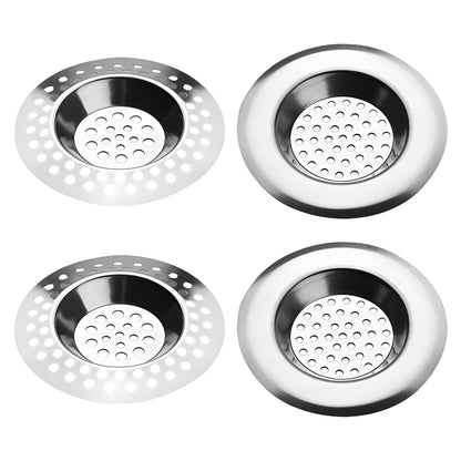 4 PCS Drain Hair Catcher, Stainless Steel Kitchen Sink Strainer Plug Shower Bathroom Plug Hole Sink Filter, Drain Protector Filter(7.3CM, 7.7CM)