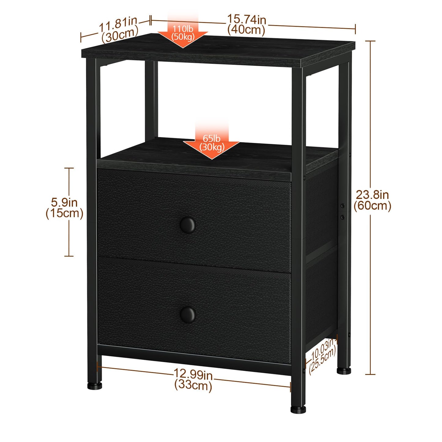 LOAKEKEL Bedside Table, Side Table with 2 Fabric Drawers, Sofa Table