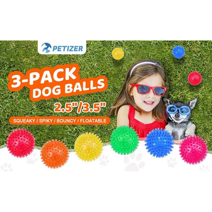 Petizer 3-Pack 6.5cm Squeaky Ball Toys for Dogs - Chew Spiky, Floatable Pool Toy, Toss Fetch for Puppy, Rubber TPR, Teeth Cleaning, Boredom Relief for Small and Medium Dogs
