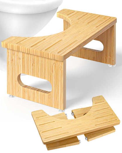 YOSE Wood Toilet Stool Squat Adult, Foldable Squatting Potty for Bathroom, Dual Anti-Slip Potty Step Stool for Pooping