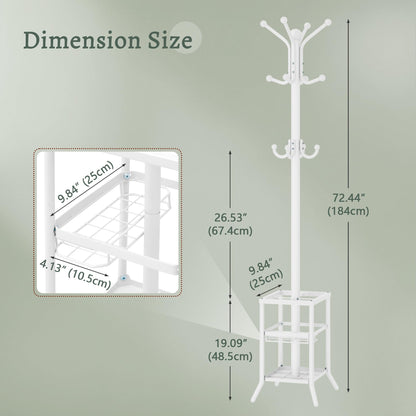 FAVOOSTY Coat Stand Coat Rack with 12 Hooks, Free standing Clothes Clothing Rack with Umbrella Holder, Hats
