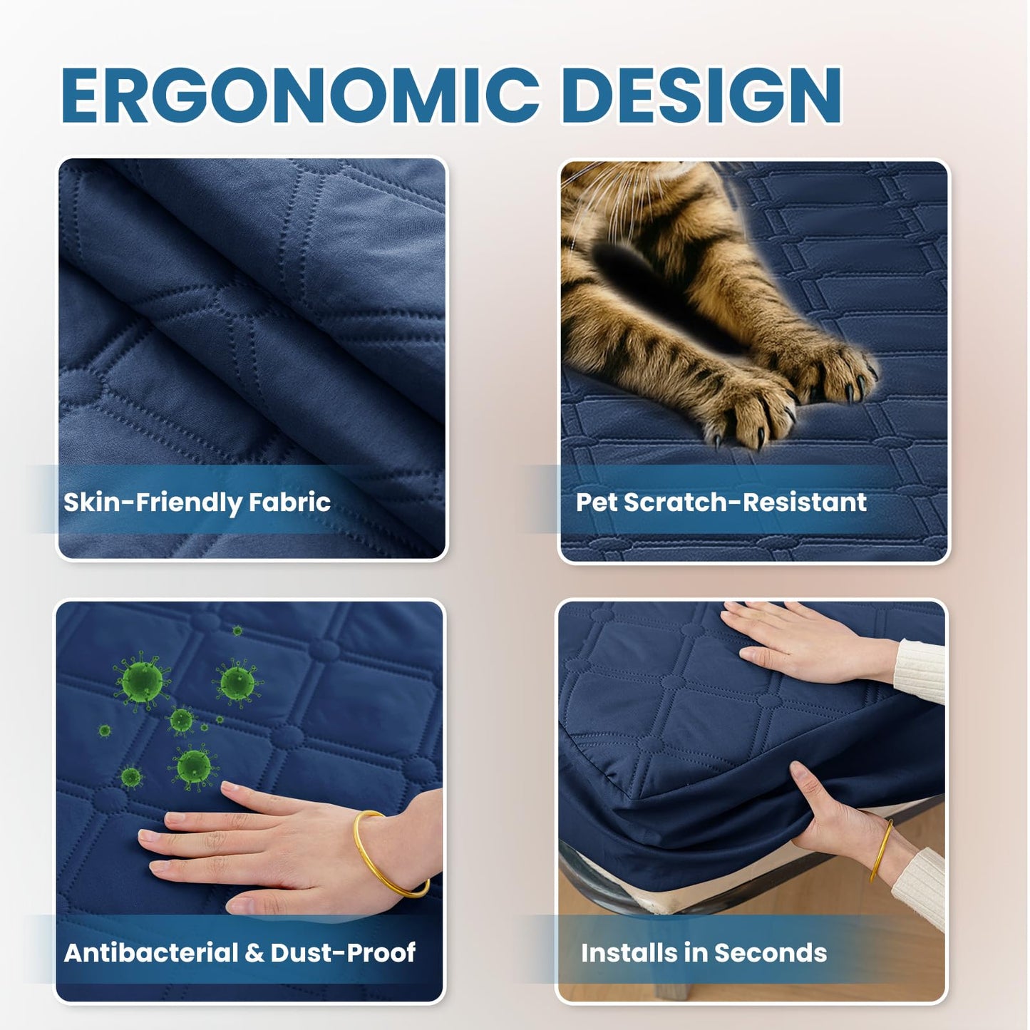 Ystyle Fitted Sheet 160 x 200 cm, Microfibre, Fitted Sheet - Mattress Height up to 30 cm, Navy Blue