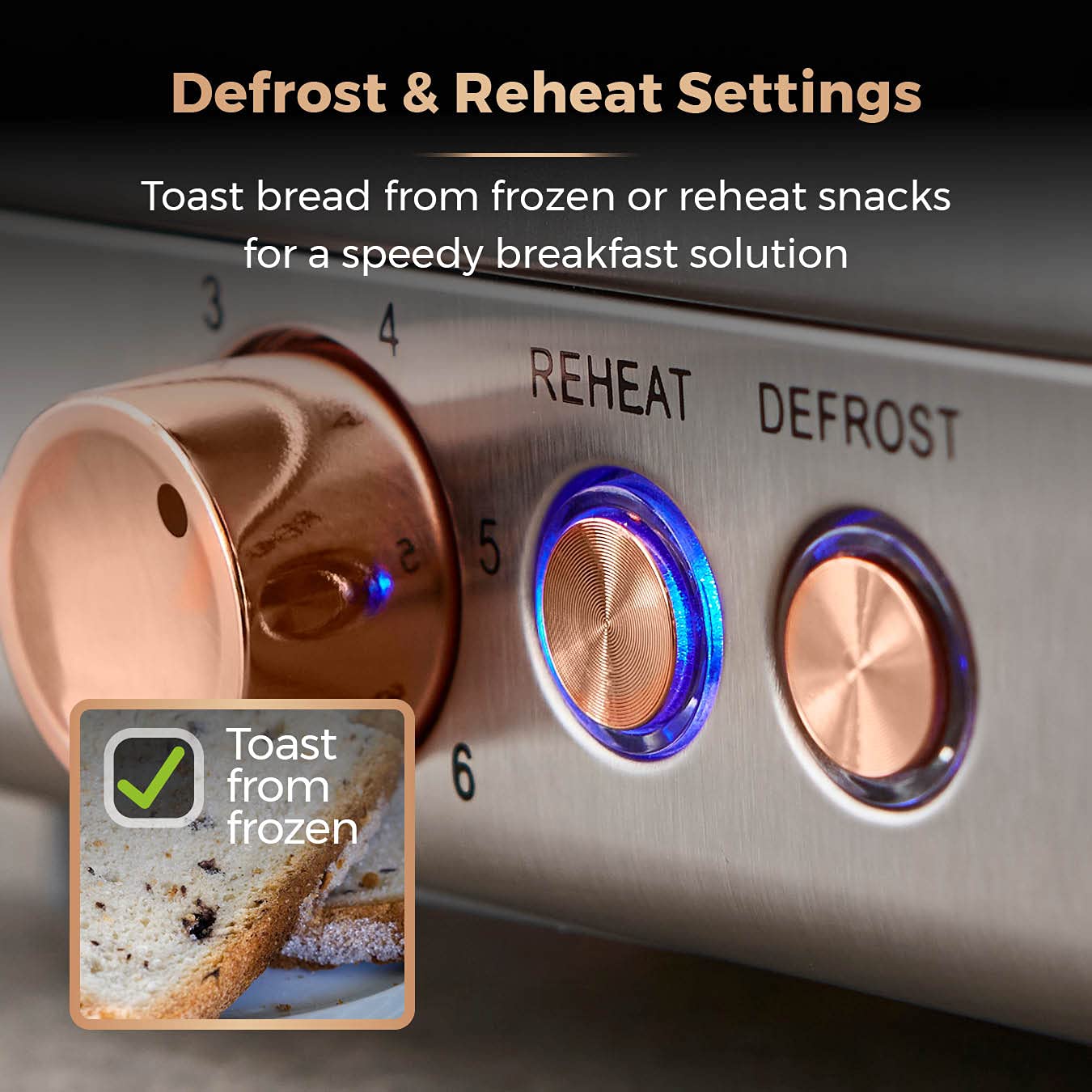 Tower T20051RGG Cavaletto 4-Slice Toaster with Defrost/Reheat, Stainless Steel, 1800W, Grey and Rose Gold