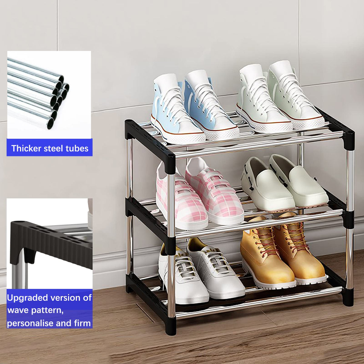 NIAWECAN Small Shoe Rack, Stackable Shoe Rack 3 Tier, Footware Storage