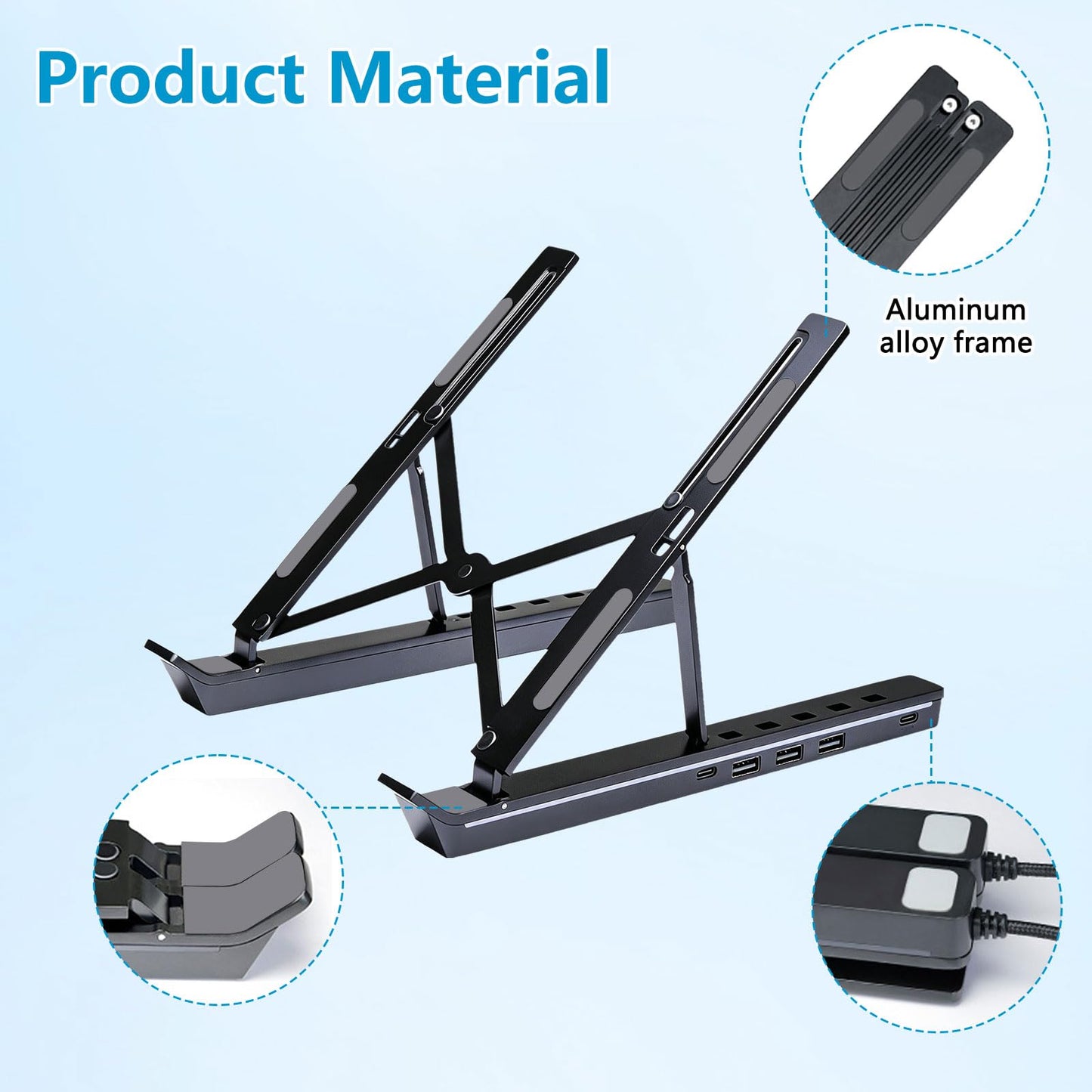 Tasofac 4-in-1 USB-C Laptop Stand, Aluminum Laptop Stand with 4-in-1 USB-C Docking Station, Foldable Double Stand, Laptop Station with Docking Station