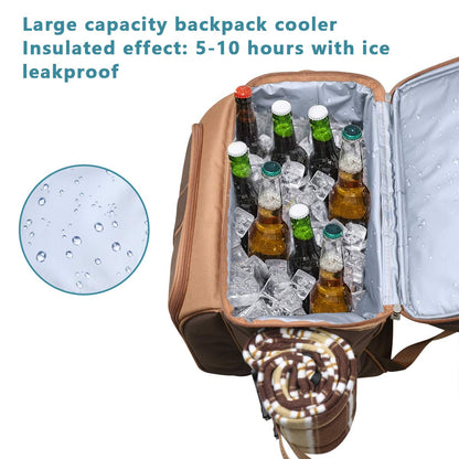 Hap Tim Picnic Basket Backpack for 4 Person with Insulated Leakproof Cooler Bag, Wine Holder, Fleece Blanket, Cutlery Set,Perfect for Beach, Hiking,