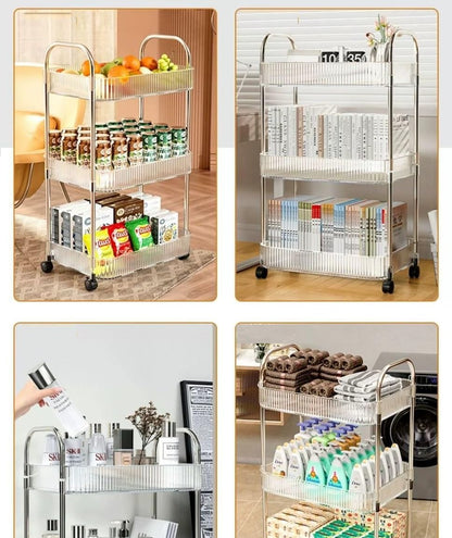 Multibao 2/3/4 Tier Storage Trolley on Wheels - Acrylic Shelf Cart for Bathroom, Spa, Salon Beauty (3 Tier 40 * 28.5 * 69.7cm)