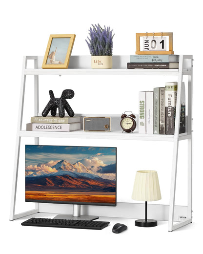VEVOR Desktop Bookshelf, 2-Tier Desktop Storage Organizer, 37.4" x 12.6" x 35.4" Office Desk Storage Rack Display Shelf