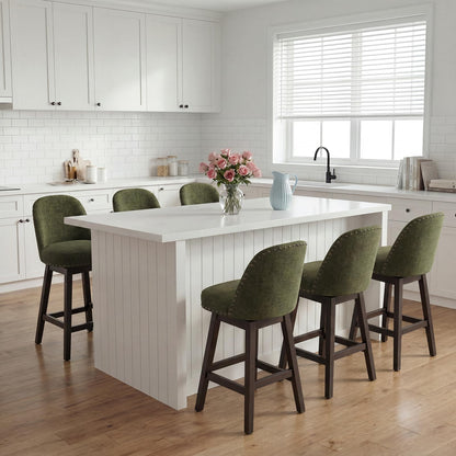 Bar Stools Set of 6, 360° Swivel Counter Stools with Upholstered Seat, Wooden Frame & Nailhead Trim