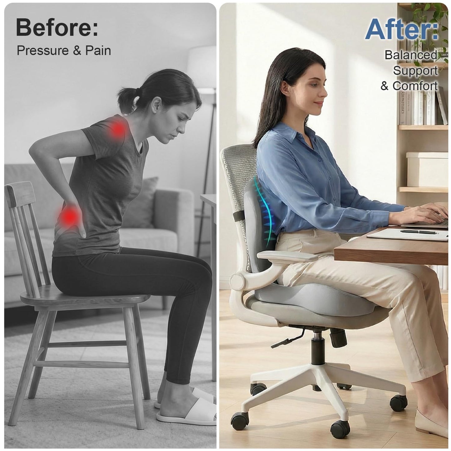 Gresonic Ergonomic Memory Foam Seat Cushion, For Office, Car, Gaming & Dining Chairs, Sciatica, Tailbone & Coccyx Pain Relief