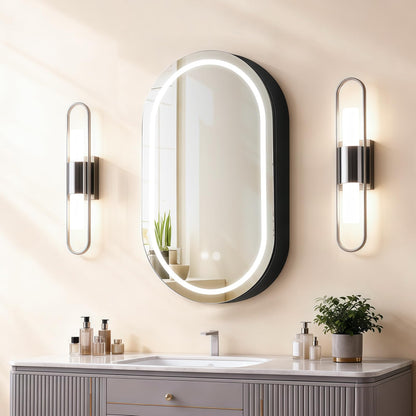 Janboe Oval Medicine Cabinet with Light,LED Mirror Cabinet,USB Shaver Socket,Internal Light,Steel with Powder Coating,Soft Closing Hinge,41×71cm