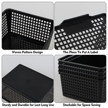 Zopnny 6 Pack Plastic Desktop Storage Basket, Large Organized Basket, Black