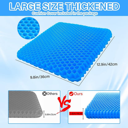 Spring.Rd 1.4"(4CM) Thick Gel Seat Cushion, Double Large Breathable Honeycomb Design Cool Gel Cushion with Washable Seat Cover for Office Chair Car