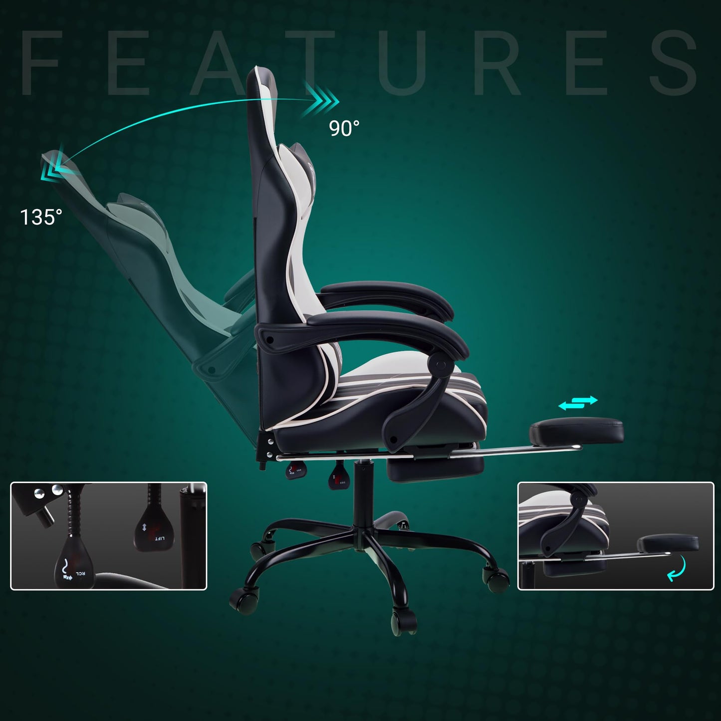 play haha Gaming Chair with Footrest & Lumbar Support,Reclining Swivel Chair,Ergonomic Gaming Chair for Adults