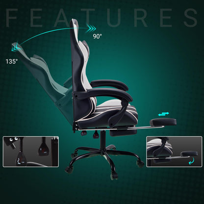 play haha Gaming Chair with Footrest & Lumbar Support,Reclining Swivel Chair,Ergonomic Gaming Chair for Adults