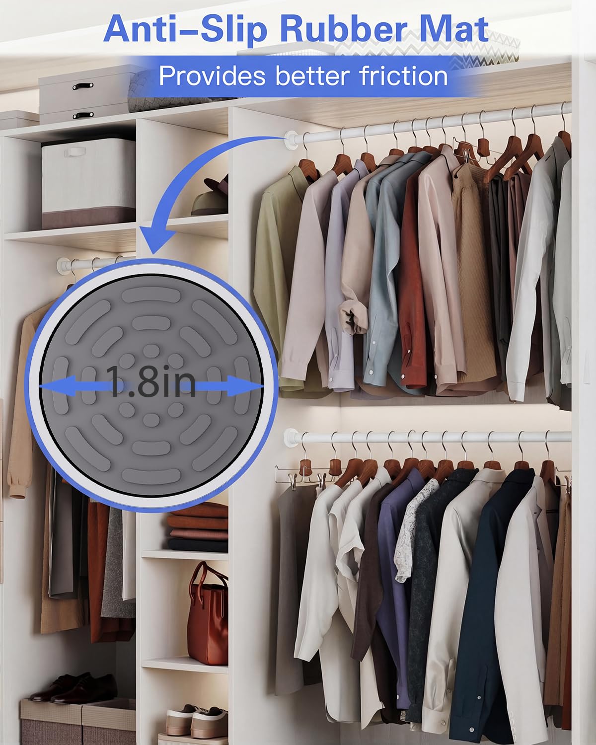 Supforce Wardrobe Rail, No-Drill Wardrobe Hanging Rail, Non-Slip Adjustable Heavy Duty Tension Wardrobe Rail, 43-135cm Spring Rail for Wardrobe