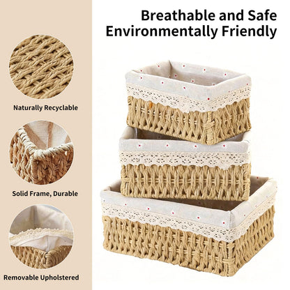 Set of 3 Storage Baskets, 3 Sizes Wicker Bathroom Basket