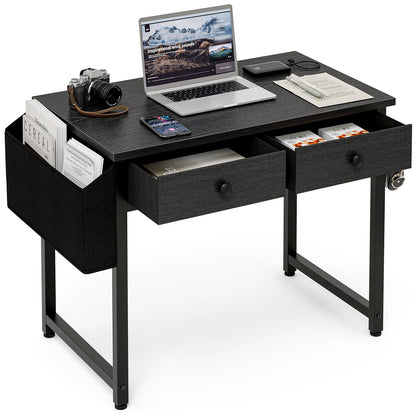 Grandder Small Computer Desk with 3 Fabric Drawers, 100 x 40 cm Home Office Desk with Storage Bags and Drawers